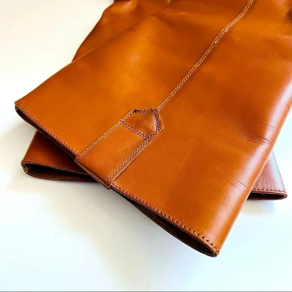 NWOT Zara Cognac Leather Block Heel Knee High Boots